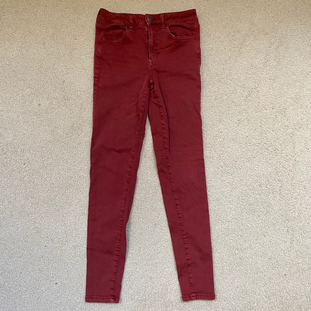 American Eagle red skinny jeans